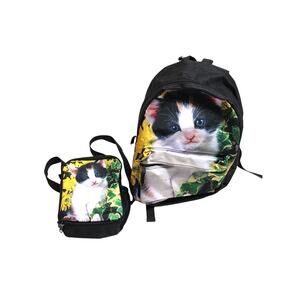 Cat kitten bookbag and insulated lunchbox set
